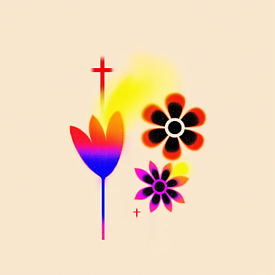 JPG 꽃 십자가 일러스트 추상 사람없음 반짝임 컬러풀 네온 그라데이션 색채 국내일러스트 AI일러스트 AI콘텐츠 식물 컬러 무늬 모션 파일형식