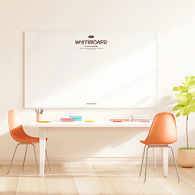 PSD 식물 편집이미지 화분 의자 탁자 실내 사람없음 3D 오브젝트 연필꽂이 화이트보드 나무바닥 보드마카 베이지색 책더미 카피스페이스 편집3D 컬러 가구 문구용품 바닥 내부 책 펜 공백 디지털합성 무더기 파일형식