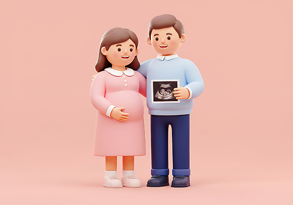 JPG 전신 편집이미지 여자 남자 분홍색 미소 들기 성인 두명 3D 임산부 잡기 초음파사진 성인만 어깨에손 편집3D AI컴퓨터그래픽 AI콘텐츠 컬러 모션 표정 사람 임신 디지털합성 파일형식