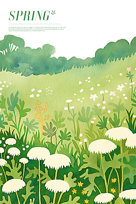 PSD 꽃밭 일러스트 초원 사람없음 연두색 봄풍경 풀잎 민들레홀씨 국내일러스트 꽃 잎 풍경 초록색 봄 풀_식물 민들레 파일형식