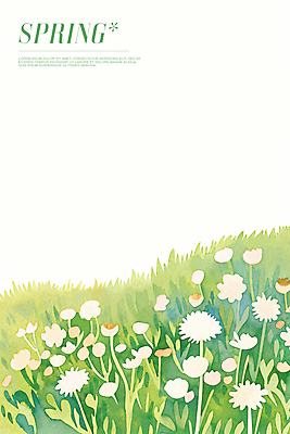 PSD 꽃밭 일러스트 초원 사람없음 연두색 봄풍경 풀잎 민들레홀씨 국내일러스트 꽃 잎 풍경 초록색 봄 풀_식물 민들레 파일형식