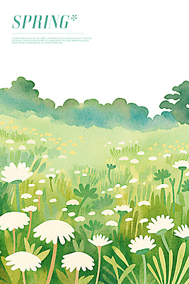 PSD 꽃밭 일러스트 초원 사람없음 연두색 봄풍경 풀잎 민들레홀씨 국내일러스트 꽃 잎 풍경 초록색 봄 풀_식물 민들레 파일형식