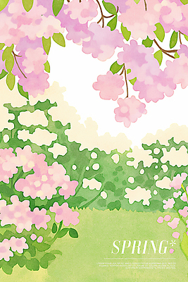 PSD 꽃밭 일러스트 초원 사람없음 연두색 봄풍경 벚꽃 풀잎 국내일러스트 꽃 잎 풍경 초록색 봄 풀_식물 파일형식