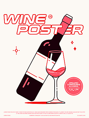 포스터 분홍색 와인잔 일러스트 사람없음 반짝임 알코올 와인병 화학식 국내일러스트 AI파일 컬러 술잔 모션 병_용기 와인 공식 파일형식 벡터