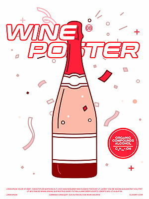 포스터 분홍색 일러스트 사람없음 알코올 꽃가루 샴페인병 화학식 국내일러스트 AI파일 컬러 술병 샴페인 가루 공식 파일형식 벡터