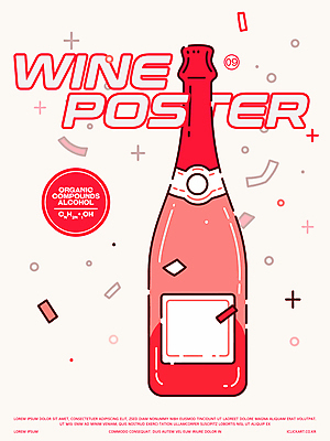 포스터 분홍색 일러스트 사람없음 알코올 꽃가루 샴페인병 화학식 국내일러스트 AI파일 컬러 술병 샴페인 가루 공식 파일형식 벡터