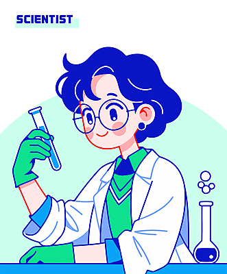여자 일러스트 직업캐릭터 한명 미소 들기 상반신 성인 파란색 실험복 과학자 플라스크 시험관 위생장갑 과학의날 성인여자한명만 안경낌 과학의달 일러캐릭터 AI파일 직업 캐릭터 1 안경 컬러 과학 장갑 모션 표정 실험기구 사람 가운 4월 학자 여자한명만 성인여자만 파일형식 벡터 법정기념일