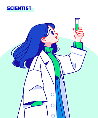 여자 일러스트 직업캐릭터 한명 미소 들기 상반신 성인 파란색 실험복 과학자 시험관 주머니손 과학의날 성인여자한명만 과학의달 일러캐릭터 AI파일 직업 캐릭터 1 컬러 과학 모션 표정 실험기구 사람 가운 4월 학자 여자한명만 성인여자만 파일형식 벡터 법정기념일