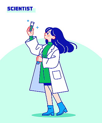 전신 여자 일러스트 직업캐릭터 한명 미소 들기 성인 파란색 실험복 과학자 시험관 과학의날 성인여자한명만 과학의달 일러캐릭터 AI파일 직업 캐릭터 1 컬러 과학 모션 표정 실험기구 사람 가운 4월 학자 여자한명만 성인여자만 파일형식 벡터 법정기념일