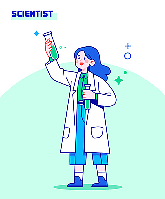 전신 여자 일러스트 직업캐릭터 한명 미소 들기 성인 파란색 반짝임 실험복 과학자 시험관 과학의날 성인여자한명만 과학의달 일러캐릭터 AI파일 직업 캐릭터 1 컬러 과학 모션 표정 실험기구 사람 가운 4월 학자 여자한명만 성인여자만 파일형식 벡터 법정기념일