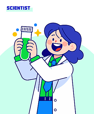 여자 일러스트 직업캐릭터 한명 미소 들기 상반신 성인 파란색 실험복 과학자 시험관 과학의날 성인여자한명만 과학의달 일러캐릭터 AI파일 직업 캐릭터 1 컬러 과학 모션 표정 실험기구 사람 가운 4월 학자 여자한명만 성인여자만 파일형식 벡터 법정기념일