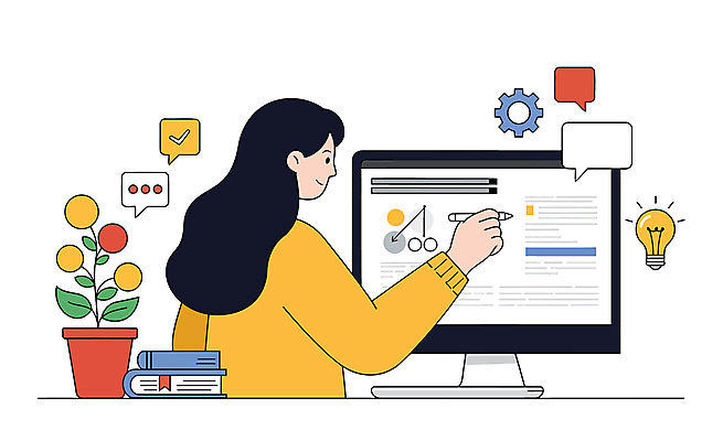 여자 꽃 화분 말풍선 일러스트 전구 아이디어 한명 미소 상반신 성인 펜 노란색 모니터 잡기 비즈니스우먼 체크표시 톱니바퀴 책더미 성인여자한명만 국내일러스트 AI파일 식물 1 컬러 컨셉 비즈니스 모션 표정 사람 책 컴퓨터 필기구 직장인 확인 무더기 여자한명만 성인여자만 파일형식 벡터