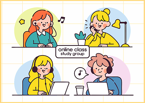 여자 남자 별 이어폰 말풍선 의자 음표 일러스트 미소 들기 앉기 여러명 상반신 성인 노트북 반짝임 스마트폰 스터디 헤드셋 스탠드 타이핑 그룹 물컵 격자 통화 온라인강의 성인만 일러캐릭터 AI파일 자연요소 캐릭터 기호 음악 음향기기 가구 다수 무늬 모션 조명 표정 사람 컵 전자제품 핸드폰 스마트기기 학습 헤드폰 강의 파일형식 벡터 언택트