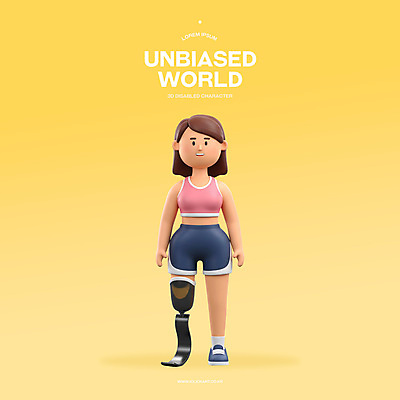 전신 PSD 편집이미지 여자 한명 미소 성인 노란색 3D 장애인 의족 장애인의날 성인여자한명만 편집3D 1 컬러 표정 사람 디지털합성 장애 여자한명만 성인여자만 파일형식 법정기념일