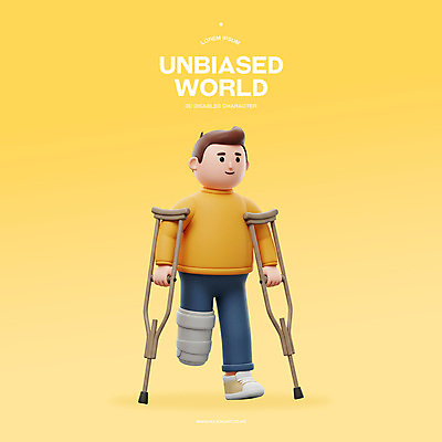 전신 PSD 편집이미지 남자 한명 미소 성인 노란색 3D 잡기 장애인 붕대 목발 다침 장애인의날 성인남자한명만 편집3D 1 컬러 의료기기 모션 표정 사람 디지털합성 장애 남자한명만 성인남자만 파일형식 법정기념일