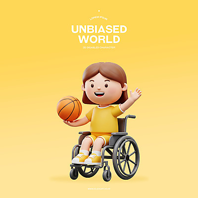 전신 PSD 편집이미지 여자 어린이 농구공 한명 미소 들기 앉기 소녀 노란색 3D 장애인 휠체어 손인사 장애인의날 소녀한명만 편집3D 1 컬러 공 모션 농구 표정 사람 인사 디지털합성 장애 여자한명만 소녀만 파일형식 법정기념일