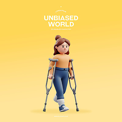 전신 PSD 편집이미지 여자 한명 미소 성인 노란색 3D 잡기 장애인 붕대 목발 다침 장애인의날 성인여자한명만 편집3D 1 컬러 의료기기 모션 표정 사람 디지털합성 장애 여자한명만 성인여자만 파일형식 법정기념일