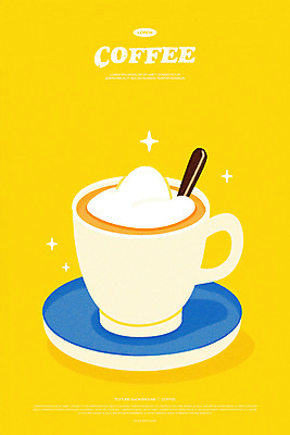 PSD 일러스트 티타임 사람없음 반짝임 노란색 카페 머그컵 커피잔 티스푼 컵받침 크림 카페모카 국내일러스트 커피 컬러 모션 휴식 잔 컵 상점 숟가락 받침대 파일형식