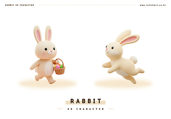 PSD 편집이미지 3D캐릭터 사람없음 3D 걷기 귀여움 점프 토끼캐릭터 부활절계란 달걀바구니 베이지색 편집3D 캐릭터 컬러 동물캐릭터 컨셉 모션 부활절 바구니 계란 토끼 디지털합성 파일형식