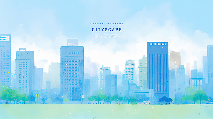 PSD 나무 구름 하늘색 일러스트 하늘 수채화 초원 사람없음 도시풍경 맑음 빌딩숲 경관 국내일러스트 자연요소 식물 날씨 풍경 빌딩 파란색 도시 파일형식