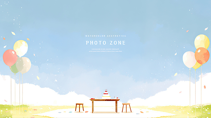 PSD 구름 의자 일러스트 탁자 하늘 수채화 풍경 초원 사람없음 생일파티 생일케이크 꽃가루 감성 풍선 포토존 국내일러스트 자연요소 가구 컨셉 케이크 생일 가루 파일형식