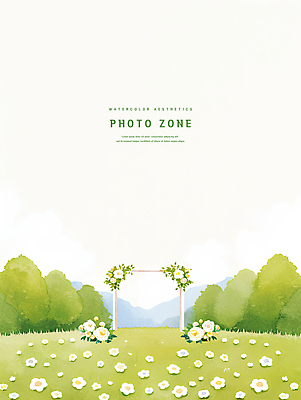 PSD 나무 꽃밭 일러스트 수채화 풍경 초원 사람없음 감성 포토존 웨딩아치 국내일러스트 식물 꽃 컨셉 결혼소품 파일형식