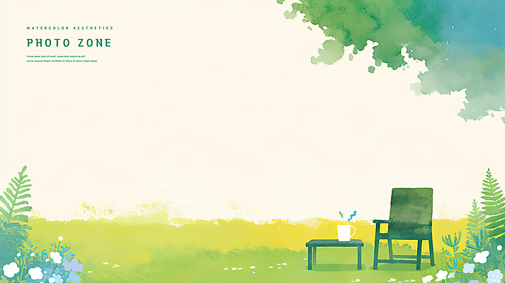 PSD 나무 꽃 의자 일러스트 탁자 수채화 풍경 초원 사람없음 머그컵 수증기 감성 포토존 국내일러스트 식물 가구 컨셉 컵 파일형식