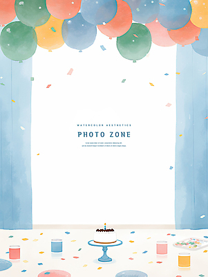 PSD 일러스트 탁자 수채화 풍경 사람없음 컵 생일파티 생일케이크 꽃가루 감성 풍선 포토존 케이크스탠드 국내일러스트 식기 가구 컨셉 케이크 생일 가루 받침대 파일형식