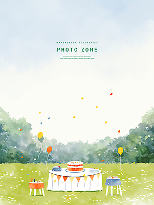PSD 나무 꽃밭 일러스트 하늘 수채화 풍경 초원 사람없음 식탁보 생일파티 생일케이크 꽃가루 감성 풍선 가랜드 원형탁자 포토존 국내일러스트 식물 꽃 컨셉 탁자 케이크 생일 가루 파티용품 파일형식