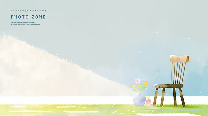 PSD 의자 일러스트 수채화 풍경 사람없음 햇빛 꽃병 감성 포토존 국내일러스트 꽃 가구 컨셉 태양 파일형식