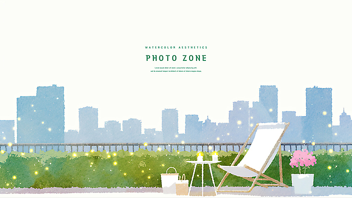 PSD 의자 가방 일러스트 탁자 수채화 풍경 사람없음 울타리 꽃병 도시 보케 감성 렛풀다운 포토존 국내일러스트 잡화 꽃 가구 컨셉 담장 파일형식