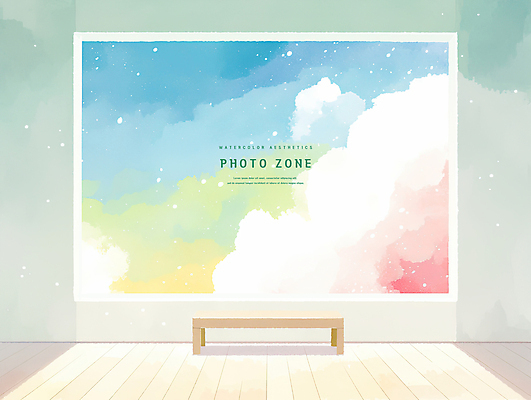 PSD 벤치 일러스트 수채화 풍경 사람없음 미술관 그림 나무바닥 감성 포토존 국내일러스트 컨셉 의자 바닥 파일형식