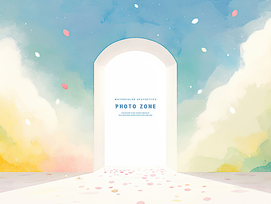 PSD 구름 꽃잎 일러스트 하늘 수채화 풍경 사람없음 빛 문 감성 천국 포토존 국내일러스트 자연요소 꽃 컨셉 파일형식