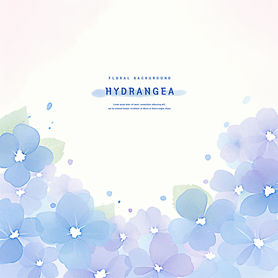 PSD 하늘색 잎 일러스트 여름꽃 수채화 사람없음 수국 국내일러스트 식물 꽃 파란색 파일형식 여름_계절