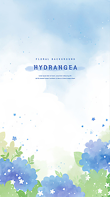 PSD 하늘색 잎 일러스트 여름꽃 수채화 사람없음 수국 국내일러스트 식물 꽃 파란색 파일형식 여름_계절