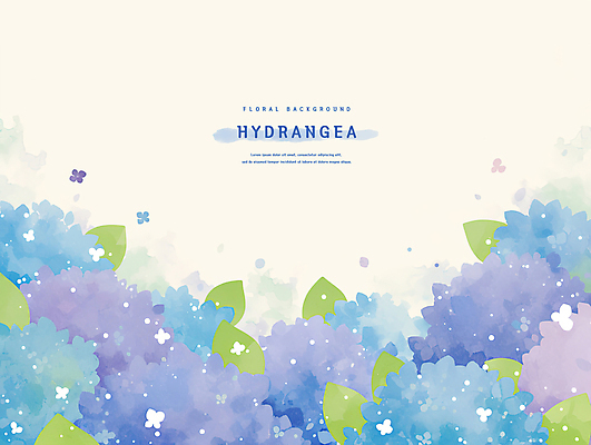 PSD 잎 일러스트 여름꽃 수채화 사람없음 수국 국내일러스트 식물 꽃 파일형식 여름_계절