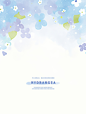 PSD 하늘색 잎 일러스트 여름꽃 수채화 사람없음 수국 국내일러스트 식물 꽃 파란색 파일형식 여름_계절