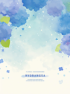 PSD 잎 일러스트 여름꽃 수채화 사람없음 파란색 수국 국내일러스트 식물 꽃 컬러 파일형식 여름_계절