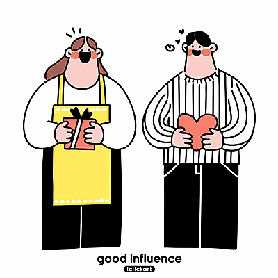 여자 남자 리본 일러스트 친절 따뜻함 미소 들기 성인 두명 선물상자 앞치마 하트 긍정 성인만 국내일러스트 AI파일 모양 컨셉 모션 표정 선물 사람 상자 파일형식 벡터