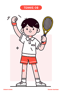 전신 남자 어린이 분홍색 일러스트 한명 들기 소년 반짝임 손들기 기쁨 우승 테니스라켓 스포츠캐릭터 캡모자 테니스복 소년한명만 일러캐릭터 AI파일 캐릭터 모자_잡화 1 감정 컬러 모션 사람 운동복 테니스 라켓 최고 남자한명만 소년만 파일형식 벡터