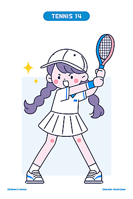 전신 여자 어린이 하늘색 일러스트 한명 들기 소녀 반짝임 테니스라켓 스윙 스포츠캐릭터 캡모자 테니스복 소년한명만 일러캐릭터 AI파일 캐릭터 모자_잡화 1 포즈 모션 사람 파란색 운동복 테니스 라켓 남자한명만 소년만 파일형식 벡터