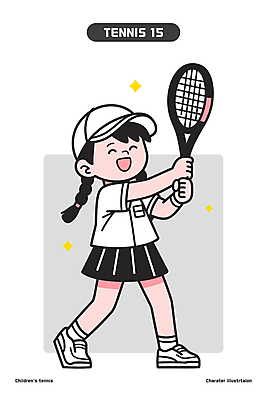 전신 여자 어린이 일러스트 한명 들기 소녀 반짝임 회색 테니스라켓 스윙 스포츠캐릭터 캡모자 테니스복 소년한명만 일러캐릭터 AI파일 캐릭터 모자_잡화 1 컬러 포즈 모션 사람 운동복 테니스 라켓 남자한명만 소년만 파일형식 벡터