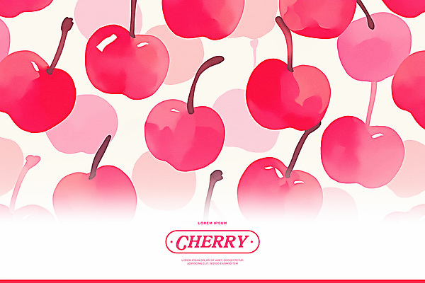 PSD 분홍색 백그라운드 패턴 일러스트 수채화 사람없음 체리 꼭지 키치 국내일러스트 컬러 컨셉 무늬 과일 파일형식
