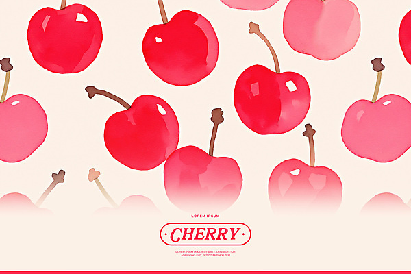 PSD 분홍색 백그라운드 패턴 일러스트 수채화 사람없음 체리 꼭지 키치 국내일러스트 컬러 컨셉 무늬 과일 파일형식