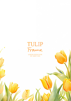 PSD 잎 일러스트 수채화 사람없음 노란색 봄 튤립 꽃프레임 카피스페이스 국내일러스트 식물 계절 꽃 컬러 프레임 공백 파일형식