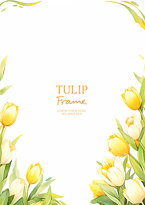 PSD 잎 일러스트 수채화 사람없음 노란색 봄 튤립 꽃프레임 카피스페이스 국내일러스트 식물 계절 꽃 컬러 프레임 공백 파일형식