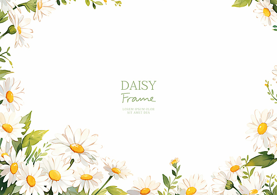 PSD 잎 일러스트 사람없음 봄 흰색 데이지 꽃프레임 카피스페이스 국내일러스트 식물 계절 꽃 컬러 프레임 공백 파일형식