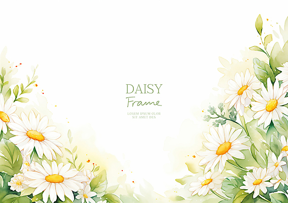 PSD 잎 일러스트 사람없음 봄 흰색 데이지 꽃프레임 카피스페이스 국내일러스트 식물 계절 꽃 컬러 프레임 공백 파일형식