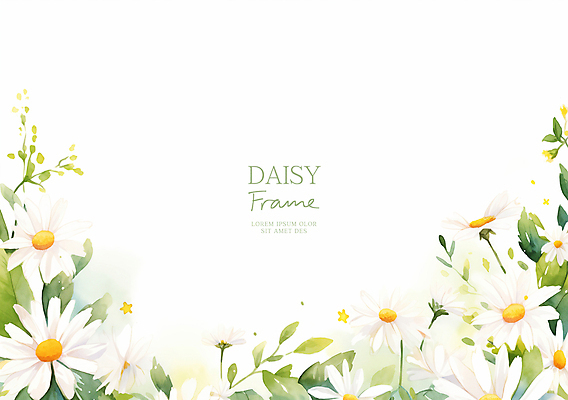 PSD 잎 일러스트 사람없음 봄 흰색 데이지 꽃프레임 카피스페이스 국내일러스트 식물 계절 꽃 컬러 프레임 공백 파일형식