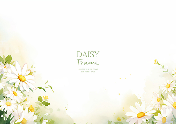 PSD 잎 일러스트 사람없음 봄 흰색 데이지 꽃프레임 카피스페이스 국내일러스트 식물 계절 꽃 컬러 프레임 공백 파일형식